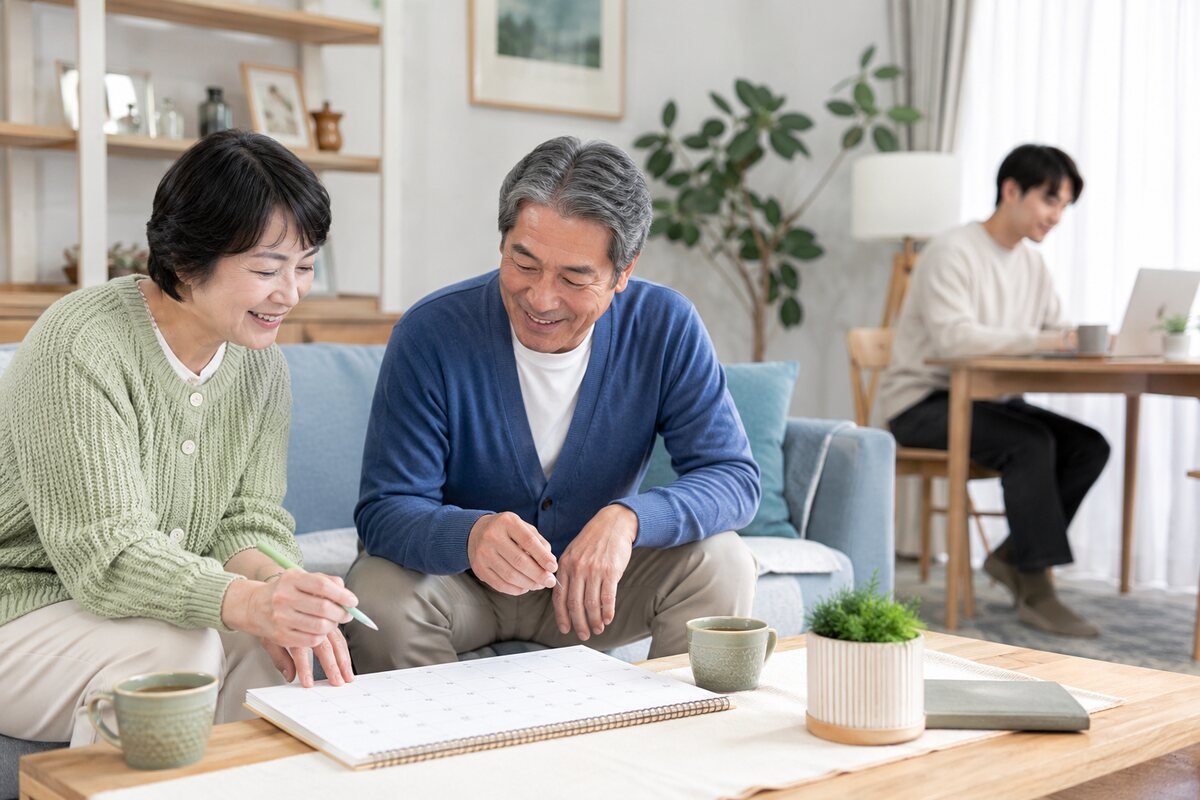 An older couple reclaim their space and routine in a delayed empty nest.